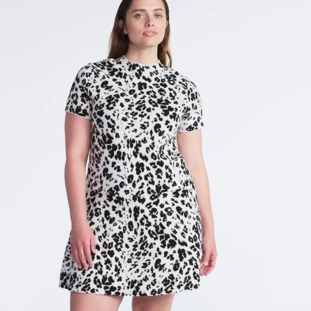 Scoop Leopard Print Festival Ready white and brown  sweater dress